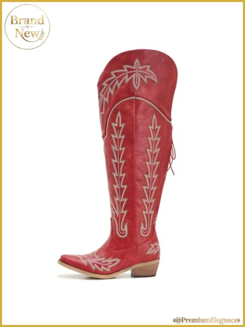 Womens Wide Calf Over the Knee Faux Leather Western Cowboy Boots Adjustable Tie